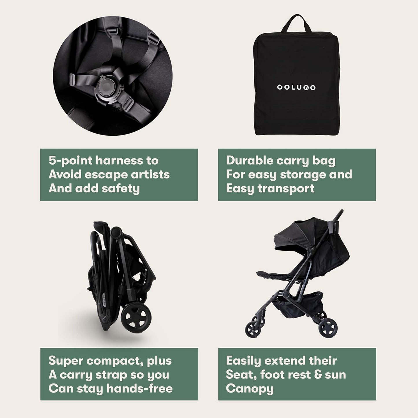 Colugo Compact Stroller+ Lightweight Travel Stroller 16lb, One-Hand Auto-Fold, Multi-Position Recline, for Infants and Toddlers Ages 6 Months to 4 Years, Rain Cover, Backpack and Cup Holder, Black