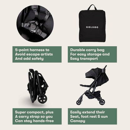 Colugo Compact Stroller+ Lightweight Travel Stroller 16lb, One-Hand Auto-Fold, Multi-Position Recline, for Infants and Toddlers Ages 6 Months to 4 Years, Rain Cover, Backpack and Cup Holder, Black