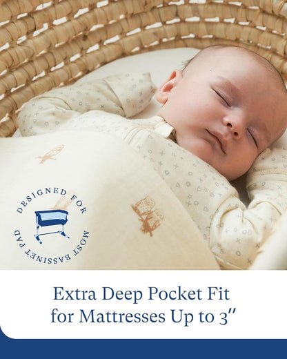 Supersoft Pack and Play Sheets Fitted, Premium Bamboo Viscose Mini Crib Sheets, Pack N Play Mattress Sheets, Graco Playard Baby Sheets Neutral for Boys Girls, 5'' Deep Pocket 2-Pack
