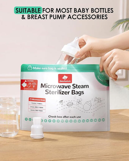dearlomum Microwave Steam Sterilizer Bag for Baby Bottles 8 Count (20 Uses Per Bag), Reusable Travel Sterilization Pouches, Disinfection Container for Baby Pacifiers and Breast Pump Accessories
