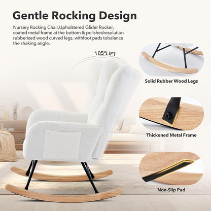GarveeHome Rocking Chair Nursery Teddy, Upholstered Baby Fluffy Glider Rocker for Adults Small Spaces Indoor, Nursing Chairs for Living Room, Bedroom, Classroom
