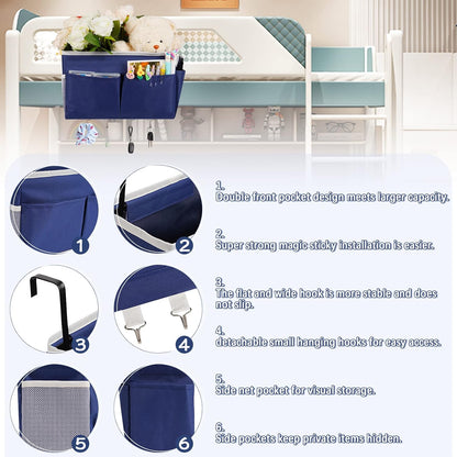 Bedside Storage Organizer 5 Pockets with 4 Hooks Hanging Storage Bag for Headboards/Bunk Bed (Pink)