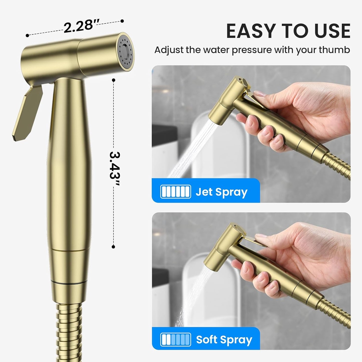 Arofa Handheld Toilet Bidet Sprayer for Toilet-Adjustable Water Pressure Control with Bidet Hose for Feminine Wash, Stainless Steel Brushed Nickel Bidet Faucet Cloth Diaper for Baby Wash