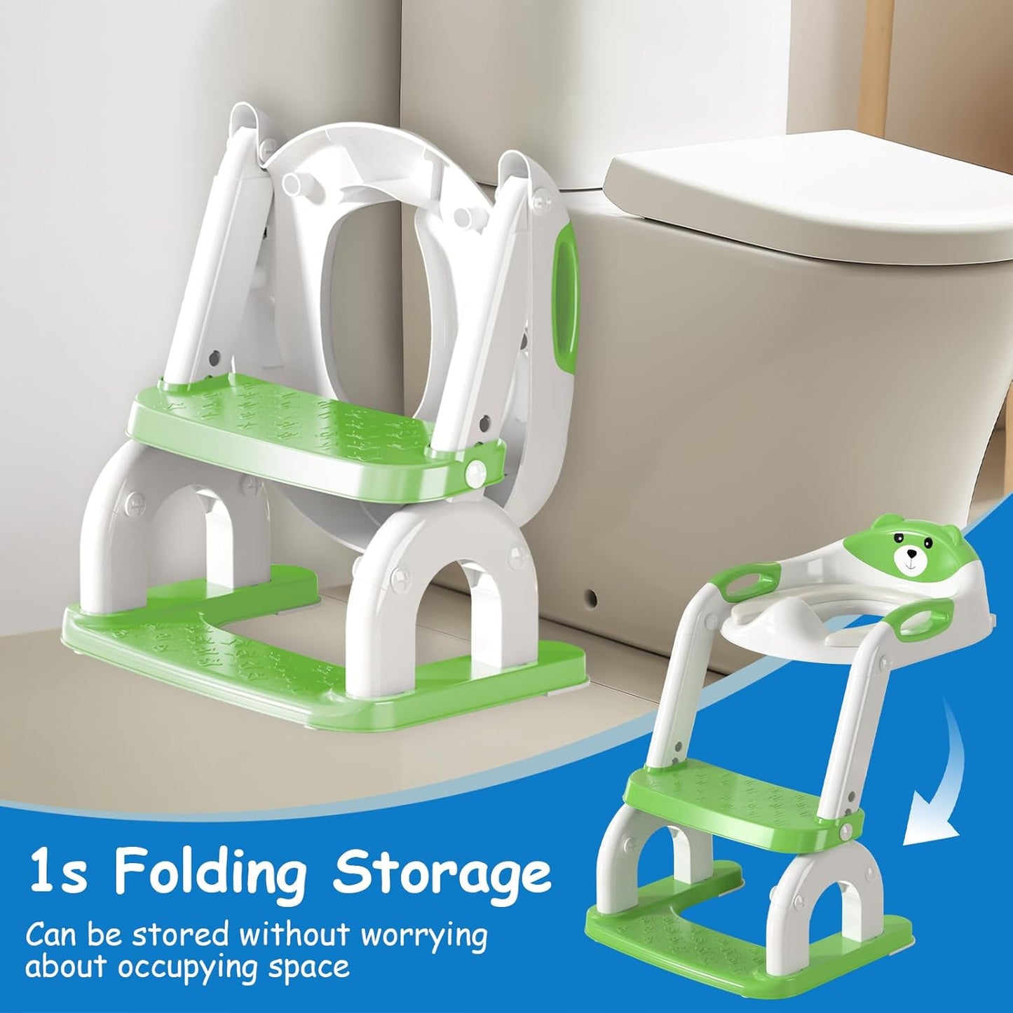 Potty Training Seat with Step Stool for Toddlers - Upgrade 2-in-1 Toilet Seat Toilet Ladder for Kids Children Boys Girls, Anti-Slip Pad & Adjustable Height with Waterproof - Pink
