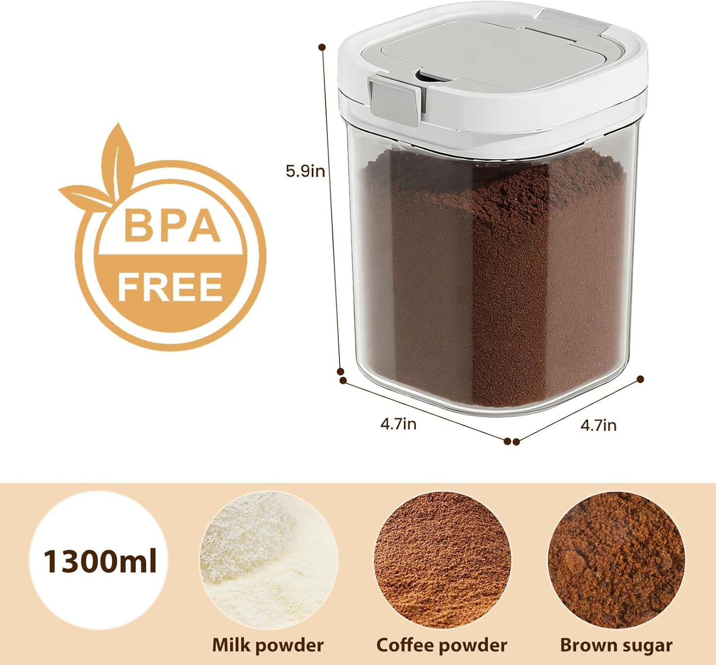 Airtight Coffee Canister-27oz Sugar and Dry Food Container BPA Free with Spoon and Layered Storage for Grounds Coffee, Beans, Tea, Sugar, Flour, Cereal,Formula