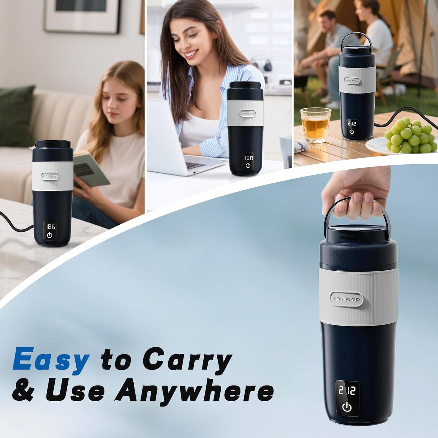 Portable Baby Bottle Warmer, Travel-Friendly with Detachable Battery Base, Type-C Fast Charge, 316 Stainless Steel, Touch Control, 8H Constant Temperature, Child Lock, 95-131°F