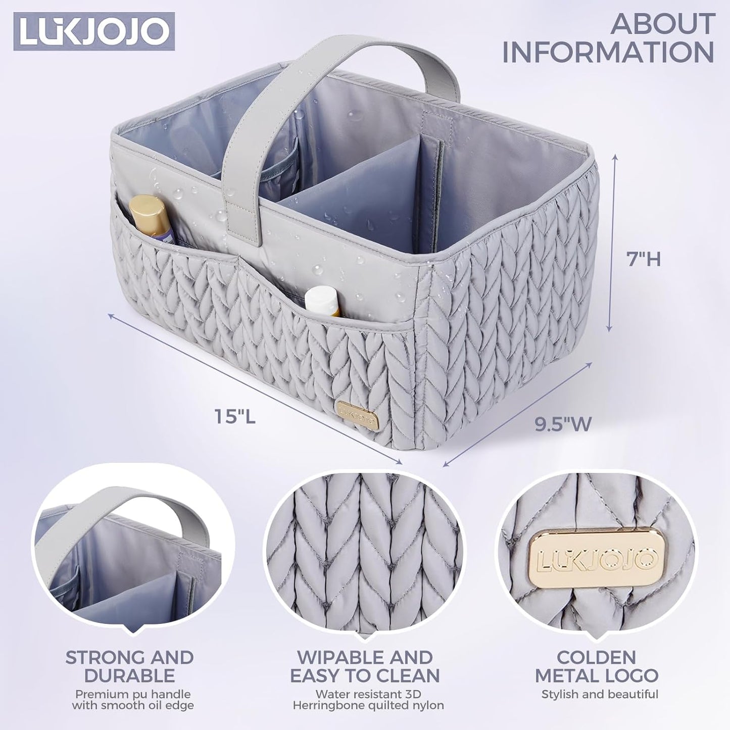 Luxurious Baby Diaper Caddy, Nursery Storage Basket for Newborn Essentials, Travel Baby Basket for Diapers Baby Wipes, Organizer Tote Bag Storage Bin, Baby Shower Gifts(Beige)
