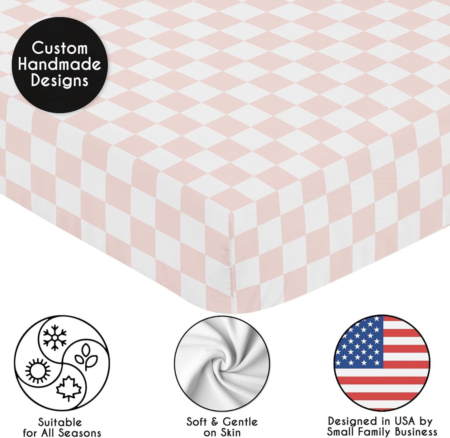 Sweet Jojo Designs 2-Piece Baby Bassinet Sheets Set (Black/White Gingham Checkered Plaid) for Boy/Girl, Infant Newborn Nursery, Oval, Rectangle & Hourglass Mattress (Solid Onyx & Classic Checkerboard)