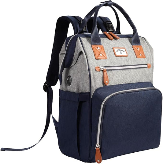 Diaper Bag Backpack: Tote Baby Bag for Boy and Girl, Large Mommy Bag Insulated Pockets Charger Holes for Men and Women, Nappy Bag for Baby Airplane Traveing Blue Grey