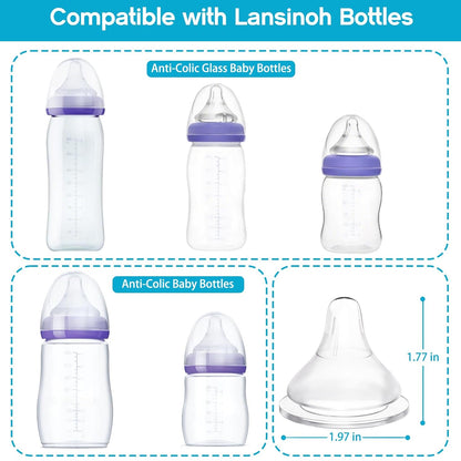 Silicone Bottle Baby Feeding Nipples Compatible with Lansinoh Bottles, Replacement Soft Nipple for Baby 1+ Months, Anti-Colic, BPA-Free, Slow Flow, Size S, 6 Count