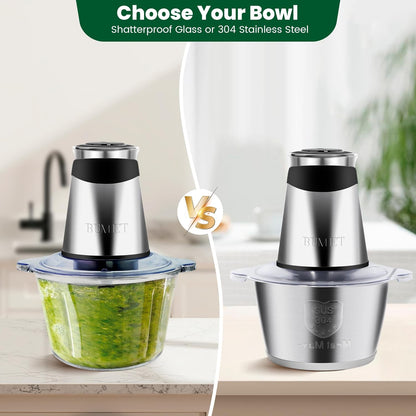 BUMET Electric food processor vegetable chopper 500W one 2.5cup bowl one bi-layer 4 blades Mini Food chopper for home use,Mincing, and Puree for kitchen aid, baby foot