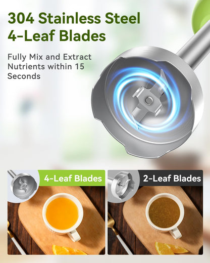 Immersion Blender Handheld 5 in 1 Hand Blender, 1000W Hand Mixer Stick, BPA-Free 12 Speed Handheld Blender 304 Stainless, Beaker, Chopper, Whisk and Milk Frother, Soup, Smoothies, Baby Food, Sauce