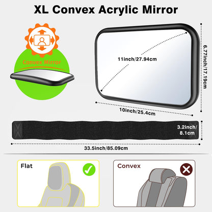 Fixed Headrest Baby Car Mirror Fit Tesla Car Back Seat, Safety Rear Facing Mirror, 100% Shatterproof & Shake-Proof, Wide Clear Rearview with 360° Rotation for Infant Newborn Baby Must Haves Essentials