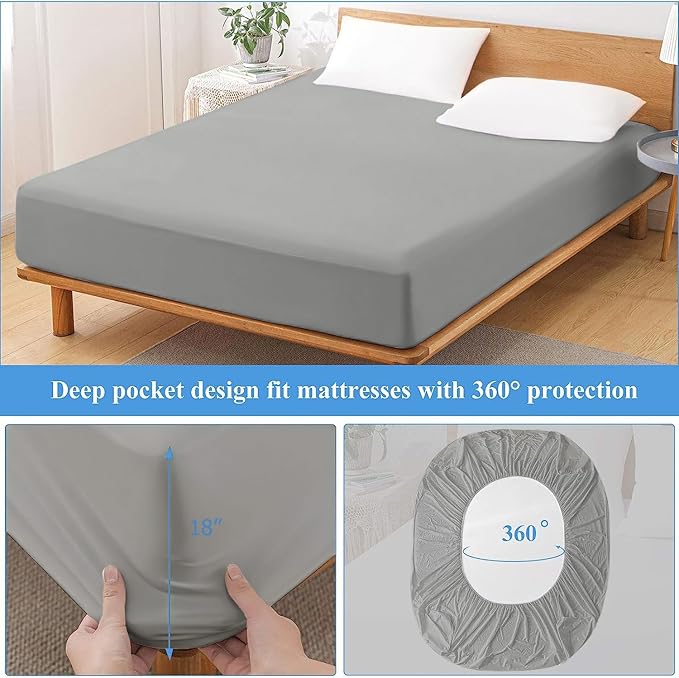 Softhour 2 PACK Twin Premium Waterproof Mattress Protector, Soft Breathable Mattress Pad Cover, Noiseless Waterproof Bed Cover - Stretch to 21"" Fitted Deep Pocket Mattress Protection Cover-Dark Grey