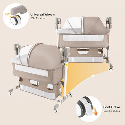 CNCEST Smart Electric Baby Bassinet Bedside Sleeper,Music Play,Automatic Cradle with 3 Speed Timing,5 Speed Wobbling,Portable Baby Bed Height Adjustable Crib,Nets+Mattresses