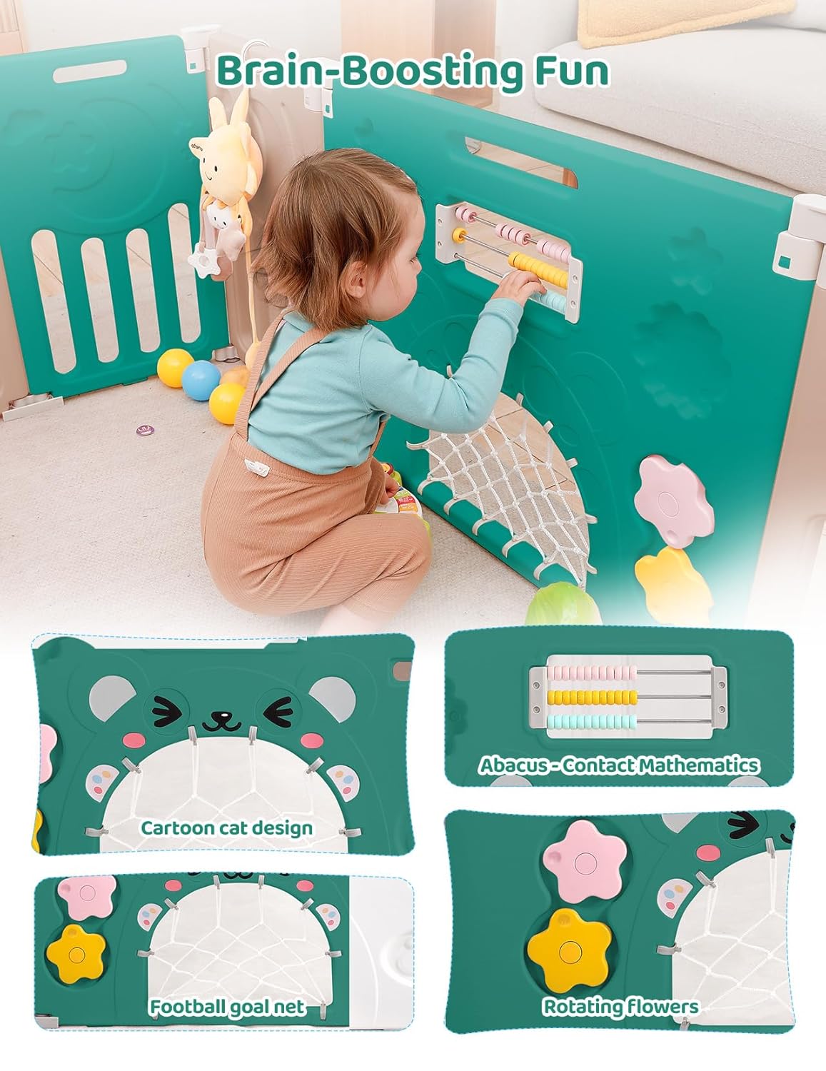 Baby Playpen, Dripex Baby Playard for Babies and Toddlers, 14-Panel Foldable Playpen Adjustable Portable Play Area, Indoor/Outdoor Kids Active Center with Game Panel & Safety Gate, Grey White