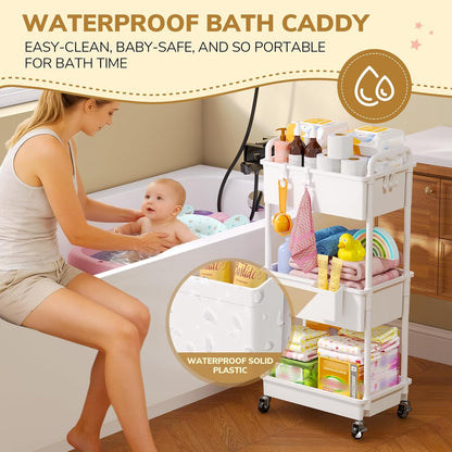 Goovilla Diaper Cart with Lockable Wheels and Easy Assembly, 3 Tier Black Rolling Cart for Baby Nursery Storage, Sturdy Ample Diaper Caddy Organizer for Baby Girl, Boy, New Mom, Newborn Essentials
