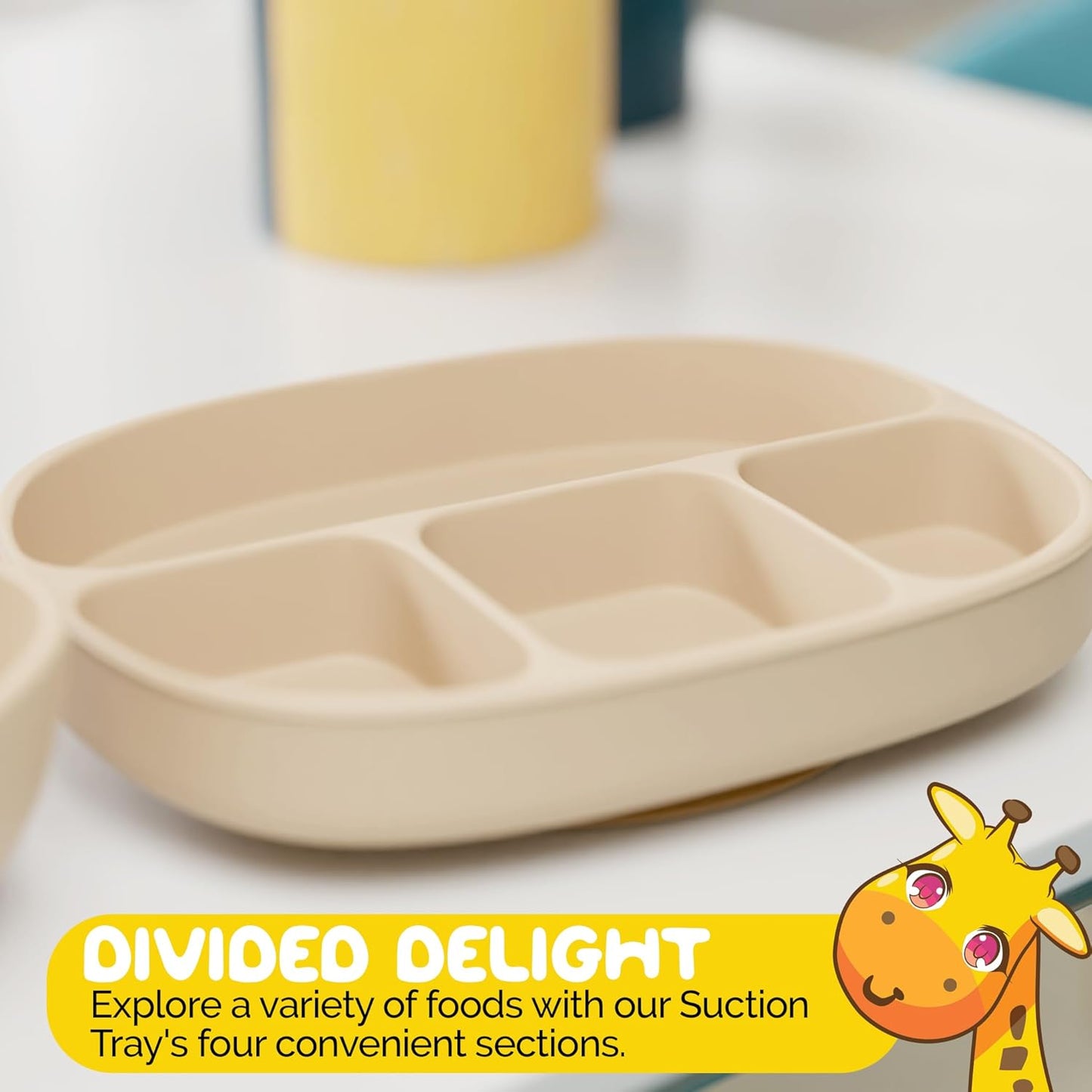 Baby Feeding Set by Muqee Peeko as a Baby Feeding Essentials in Baby Apricot Color with Baby Suction Plates for Toddlers, Baby Bowls with Suction and Baby Spoon (3 Piece Set)
