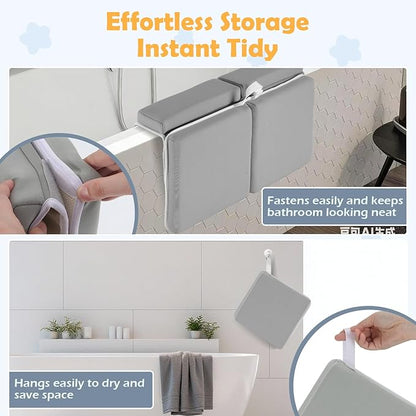 Baby Bath Kneeler and Elbow Rest Pad Set, 1.5 Inch Thick Memory Foam Soft Bath Kneeler with Bath Toys Organizer, Non-Slip, Quick-Dry, Foldable Kneeling Mat, Ideal Gift for Parents, Gray