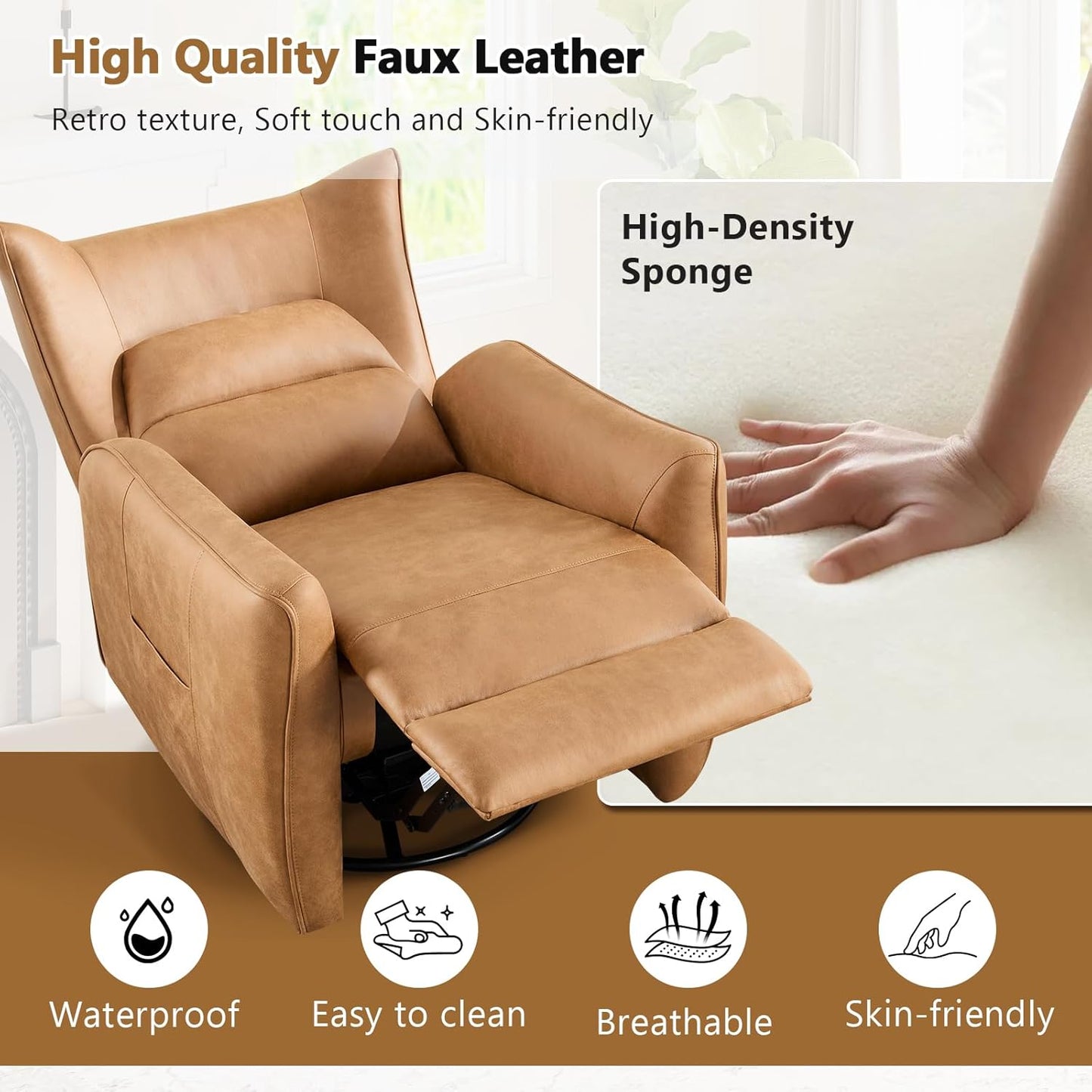 HAOMARKETS Electric Swivel Rocker Recliner Chair, Power Faux Leather Glider Rocking Recliners for Adults,360° Swivel Nursery Reclining Sofa with USB Charging Port, White