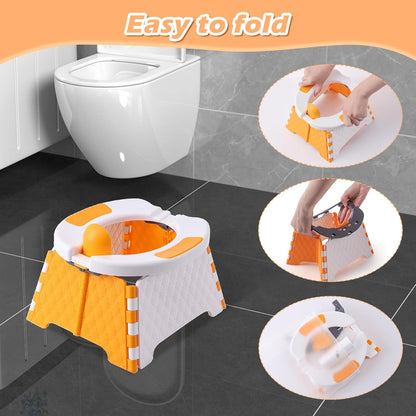 Portable Potty Chair for Toddlers with Splash-Proof Design, Foldable Travel Potty with Bag & 30 Refills - Kids Toilet for Car, Camping, Indoor - Easy Clean Baby Potty Training Seat(Red-blue)