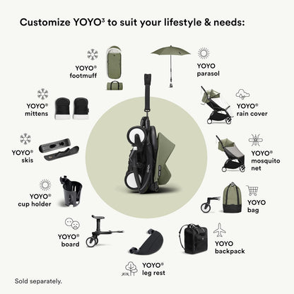 Stokke YOYO3 Stroller from 6 Months - Includes Black Frame, Seat Cushion & Canopy - Folds in & Out in a Flash - Light & Compact - Carry-On Compatible