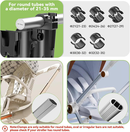 KDD Stroller Cup Holder with Phone Holder, 3-in-1 Removable Bottle Holder, 360 Degrees Rotation Drink Holder for Wheelchair, Stroller, Bike, Walker, Scooter, Bicycle, Uppababy, Bugaboo, Britax