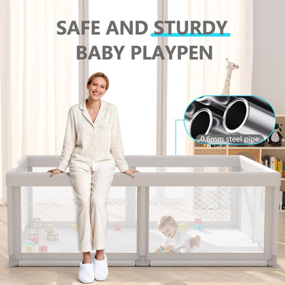 Hiaksedt Baby Playpen 50x50 Inch, Play Pens for Babies and Toddlers Baby Fence Play Yards for Indoor & Outdoor with Breathable Mesh Anti-Fall Playpen