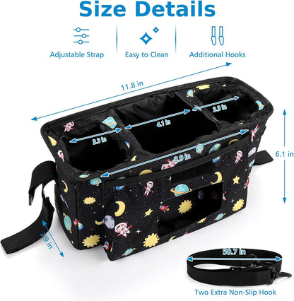 Accmor Universal Stroller Organizer with Insulated Cup Holder and Shoulder Strap, Stroller Caddy Bag Stroller Cup Holder Attachment for Uppababy, Baby Jogger, Britax Strollers, Black