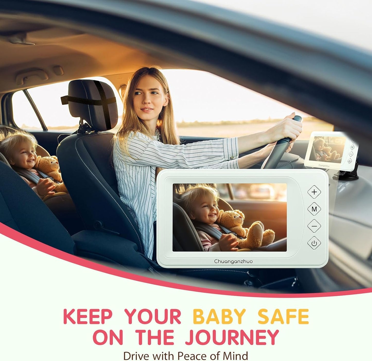 Baby Car Camera USB with No.1 Clarity, 5'' HD 1080P IPS Baby Car Monitor with 3X Zoom, Backseat/Carseat/Rear Seat Camera with Ultra Night Vision, Easy No-Damage Install, S100P(5inch Black)