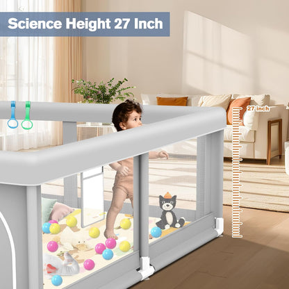 Large Baby Playpen for Babies and Toddlers, Playpen 74×50, Large Baby Play Yards Indoor & Outdoor, Sturdy Safety Baby Play Pen with Soft Breathable Mesh, Toddlers Activity Center with Anti-Slip Base