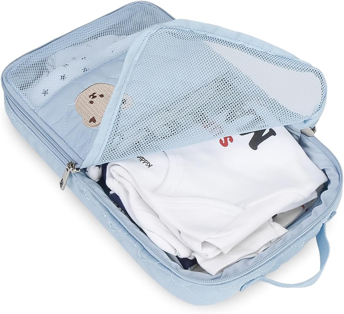 MOMIGO Baby Diaper Bag Organizer Pouches - 2 Pack Waterproof Pod Hanging Diaper Bag Cute Bear Mesh Bag Reusable, Washable or Baby Cloth Diapers