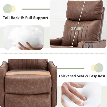 cinkehome Swivel Rocker Recliner, Glider Rocker Recliner Chair for Nursery, Manual Reclining Chair with Heated Massage, Small Spaces, Living Room, Khaki Chenille