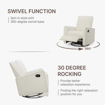 KISLOT Upholstered Recliner Swivel Glider Nursery Chair Reclining Performance Fabric Rocker with Wood Base,Boucle,Moss Green