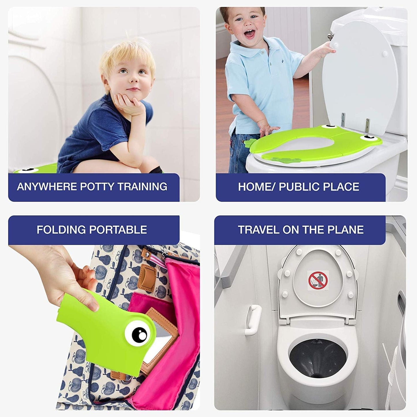 Toilet Potty Training Seat Cover, Travel Toilet Seat, Folding Non Slip Silicone Pads, Travel Portable Reusable Kids Toddlers Boys Girls, Carry Bag (Yellow - Duck)