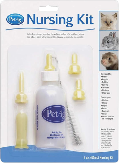 Pet-Ag Nursing Kit - 4 oz - Promotes The Natural Feeding of Liquids to Baby Animals - Each Kit Includes 4 oz. Bottle with Cap, 3 Nipples & Cleaning Brush