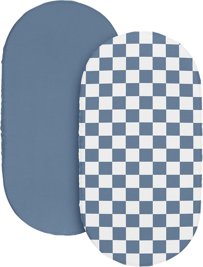 Sweet Jojo Designs 2-Piece Baby Bassinet Sheets Set (Black/White Gingham Checkered Plaid) for Boy/Girl, Infant Newborn Nursery, Oval, Rectangle & Hourglass Mattress (Solid Onyx & Classic Checkerboard)