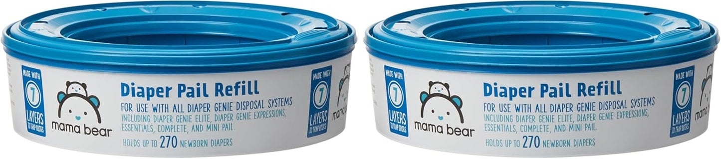 Amazon Brand - Mama Bear Diaper Pail Refills with Odor Control for Diaper Genie Pails, Unscented, 1080 Count (4 Packs of 270 Count)