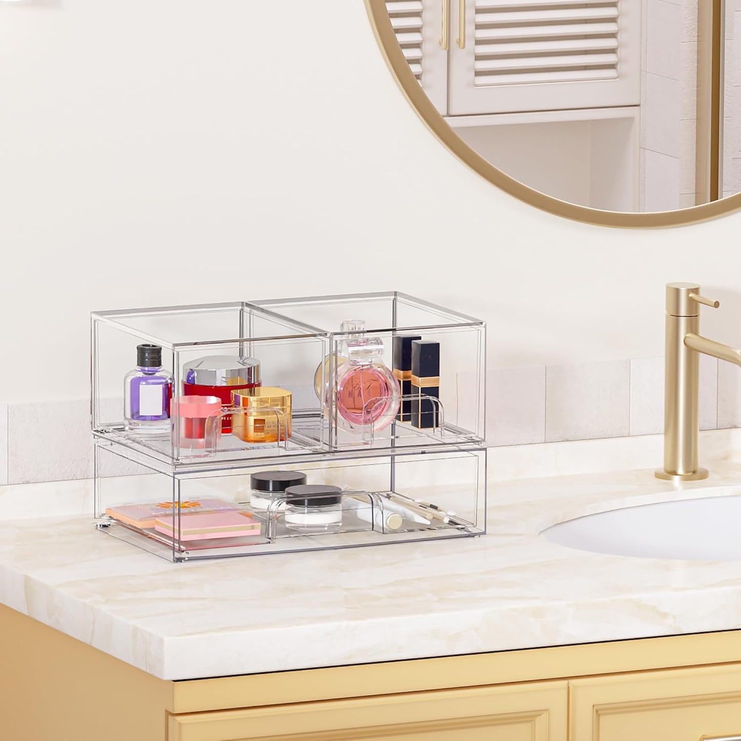 Vtopmart Stackable Storage Drawers Set of 5, Clear Plastic Organizer Bins for Baby Bottle, Beauty Supplies Storage, Ideal for Kichen Countertop, Vanity, Bathroom, Cabinet, Pantry Organization