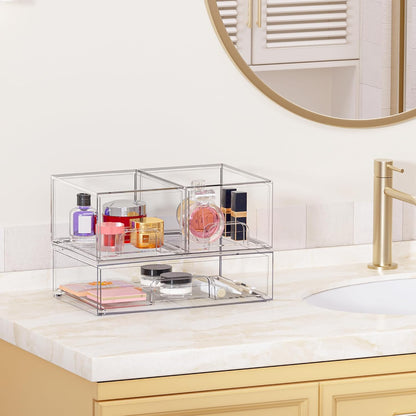 Vtopmart Stackable Storage Drawers Set of 5, Clear Plastic Organizer Bins for Baby Bottle, Beauty Supplies Storage, Ideal for Kichen Countertop, Vanity, Bathroom, Cabinet, Pantry Organization