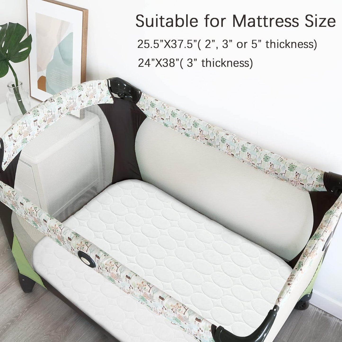 Pack and Play Sheets Fitted Quilted Waterproof Protector, 2 Pack Playard Mattress Pad Compatible with Graco Pack n Play, Mattress Cover fits for Baby Playpen Mattress, Mini Crib, Gray & Navy Blue