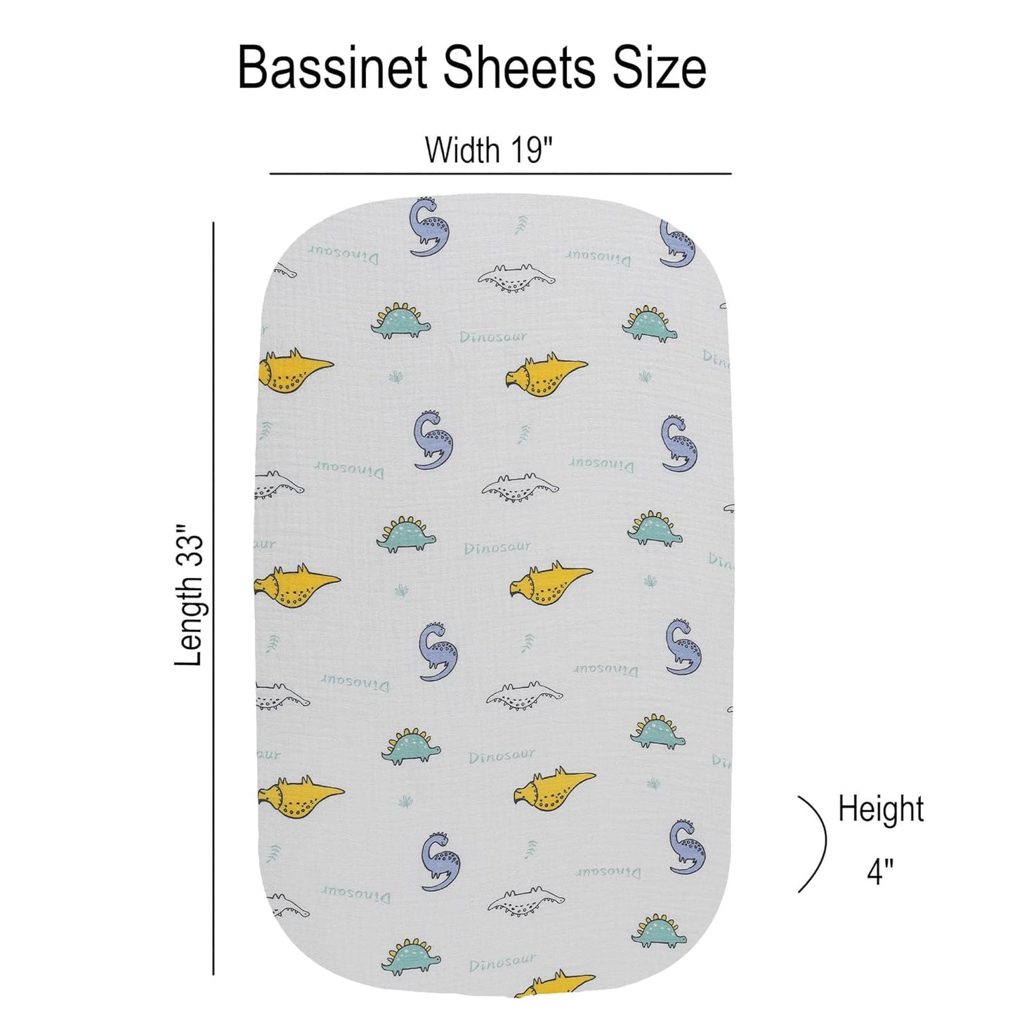 Onacosht Muslin Bassinet Sheets 3 Pack, 100% Cotton Baby Fitted Sheet 33" x 19" Compatible with Mika Micky, KoolaBaby (3 in 1), BabyBond, HARPPA and RICUTON Bedside Bassinet, Green, Floral and Cactus