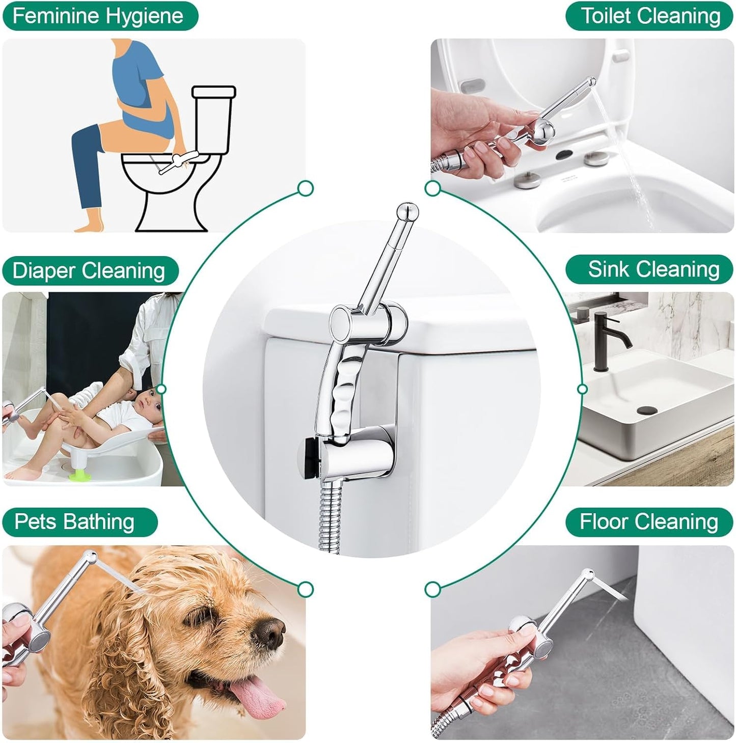 CREA Handheld Bidet Sprayer for Toilet - Adjustable Jet Toilet Bidet Attachment with Hose for Feminine Wash & Cloth Diaper Sprayer Set - Stainless Steel Black