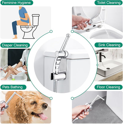 CREA Handheld Bidet Sprayer for Toilet - Adjustable Jet Toilet Bidet Attachment with Hose for Feminine Wash & Cloth Diaper Sprayer Set - Stainless Steel Black