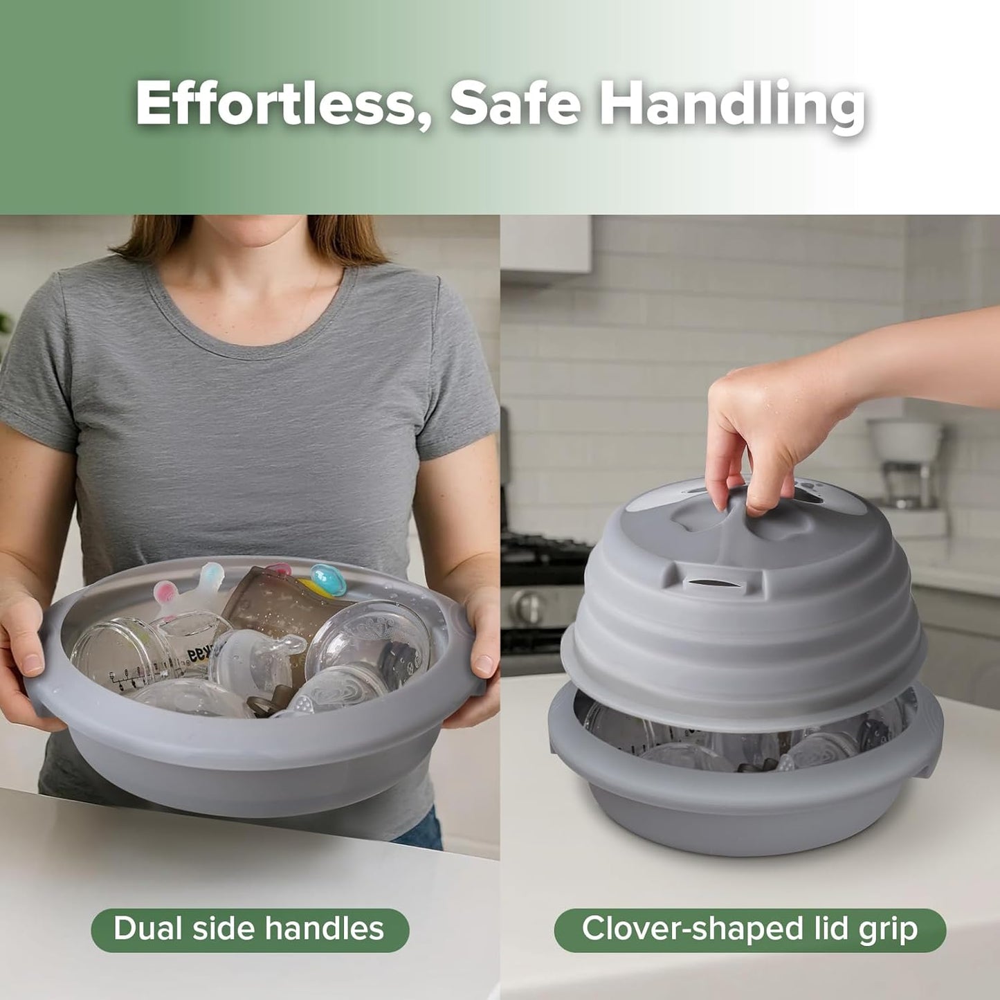 Haakaa Multipurpose Silicone Microwave Bottle Sterilizer & Steamer – Reusable Collapsible Microwave Sterilizer for Baby Bottles,Breast Pump Parts & Pacifiers and Accessories,Great for Home &Travel