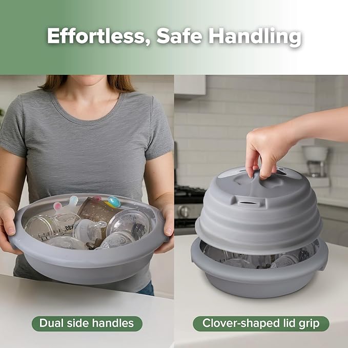 Haakaa Multipurpose Silicone Microwave Bottle Sterilizer & Steamer – Reusable Collapsible Microwave Sterilizer for Baby Bottles,Breast Pump Parts & Pacifiers and Accessories,Great for Home &Travel