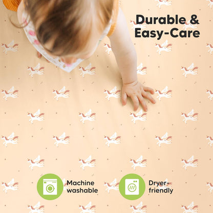 2-Pack Mini Crib Sheets Fitted - 38x26 Pack N Play Sheets for Pack and Play Mattress, Organic Cotton, Soft & Breathable Playard Bedding, Neutral Mini Toddler Bed Cover for Boys, Girls (Dragon Tale)