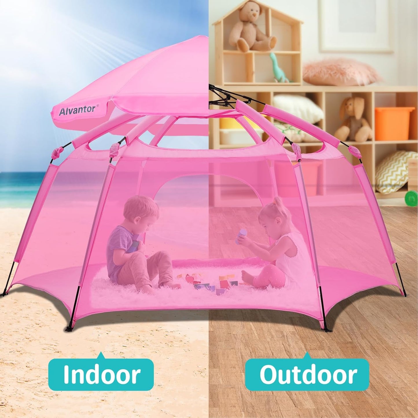 Alvantor® Baby Playpen Pop Up Play Yard 84"x84"x44”Large Mesh Kids Toddler Play Pen Indoor & Outdoor Safe Space Foldable Lightweight Mosquito Playpen Canopy for Infants Toddlers Pets, Navy