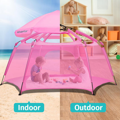 Alvantor® Baby Playpen Pop Up Play Yard 84"x84"x44”Large Mesh Kids Toddler Play Pen Indoor & Outdoor Safe Space Foldable Lightweight Mosquito Playpen Canopy for Infants Toddlers Pets, Navy