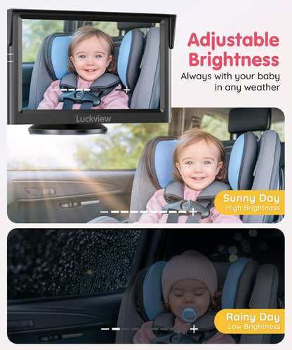 LUCKVIEW BM1 Baby Car Camera for Back Seat & Pet Monitoring, 5'' 1080P Monitor with IR Night Vision, 3X Zoom, Crystal Clear View, Easy 5-Min Wired Installation for Peace of Mind